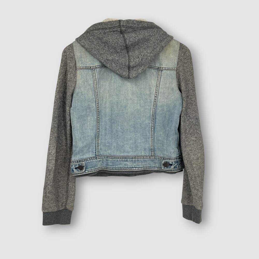 American Eagle Denim Hoodie Jacket with Knit Sleeves Size Small - Picture 2 of 6